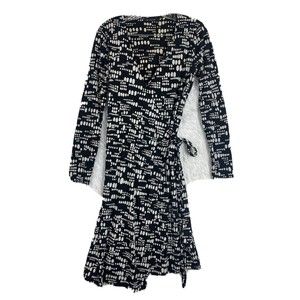 The Limited Women's Size S Black Tan 3/4 Sleeve V-Neck Lined Wrap Dress